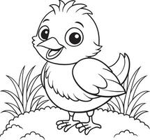 noir et blanc dessin animé illustration de mignonne bébé poussin pour coloration livre vecteur