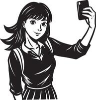 magnifique fille est prise selfie par téléphone intelligent isolé sur blanc Contexte vecteur