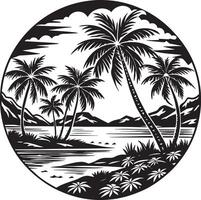 tropical île avec paume des arbres. illustration dans noir et blanc vecteur