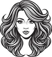 magnifique femme visage avec longue ondulé cheveux. illustration. vecteur