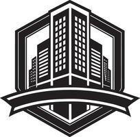 réel biens bâtiment logo icône conception. noir et blanc illustration. vecteur