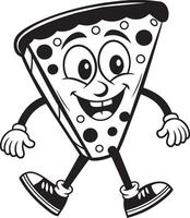 noir et blanc dessin animé illustration de marrant Pizza mascotte personnage vecteur