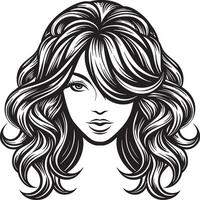 magnifique femme visage avec longue ondulé cheveux. illustration. vecteur