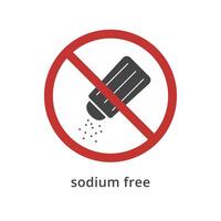 sodium restriction icône. sel admission recommandation. emballage informationnel signe, sel gratuit produit. illustration vecteur