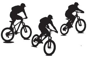 silhouette cyclistes vélo sauter cavaliers sur blanc Contexte vecteur