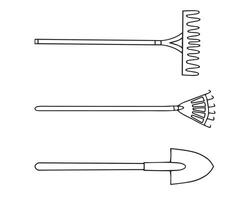 ensemble de jardin outils. râteau, fourche et pelle. soins pour végétaux, jardins et personnel parcelles. illustration. illustration. illustration vecteur