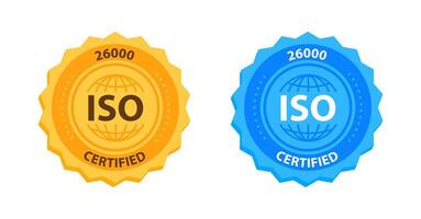 iso 26000 qualité la gestion certification badge or et bleu. illustration vecteur