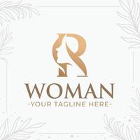 magnifique lettre r monogramme logo avec femme silhouette vecteur