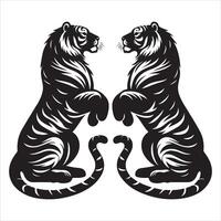 deux tigres sur leur de derrière jambes, noir Couleur silhouette sept vecteur