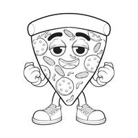 dessin animé Pizza personnage. contour de Pizza avec fromage. content pizzeria mascotte personnage. coloration page. vecteur