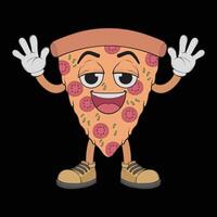 dessin animé Pizza personnage. content pizzeria mascotte personnage. coloration page. vecteur