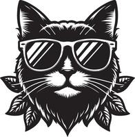 chat avec des lunettes de soleil , noir Couleur silhouette, vecteur