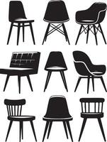 noir silhouettes de différent chaise, noir Couleur silhouette vecteur