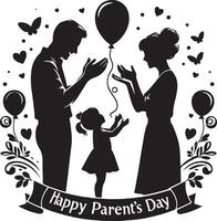 célébrer Parents journée moment, silhouette, noir Couleur silhouette vecteur