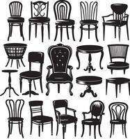 noir silhouettes de différent chaise, noir Couleur silhouette vecteur
