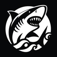 requin illustration noir et blanc logo vecteur