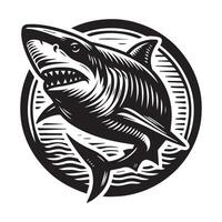 requin silhouette noir et blanc de une logo vecteur