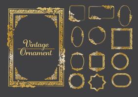 ensemble de d'or ancien ornement avec frontière, cadre, couronne, orné, mandala et luxe éléments, adapté pour ancien conception ou mariage invitation carte, bannière et étiquette vecteur