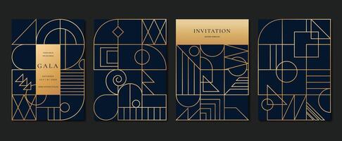 géométrique ligne modèle couverture conception . ensemble invitation carte de abstrait géométrique ligne art conception sur foncé bleu Contexte. utilisation pour mariage invitation, couverture, VIP carte, imprimer, gala, fond d'écran. vecteur