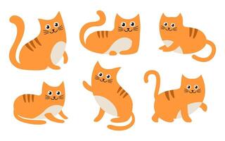ensemble de mignonne chat dessin animé personnages dans divers pose, chaton sur blanc Contexte vecteur