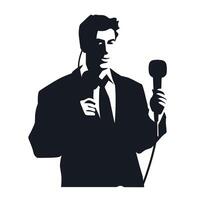 silhouette de homme Parlant avec microphone vecteur