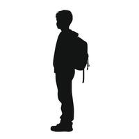 silhouette de Jeune Masculin avec sac à dos permanent vecteur