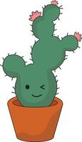 kawaii dessin animé mis en pot cactus dans mignonne affronter. illustration conception. vecteur