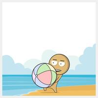 garçon avec ballon de plage vecteur