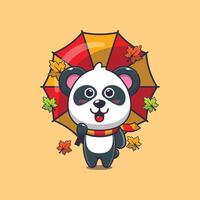 mignonne Panda avec parapluie à l'automne saison. vecteur