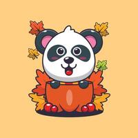 mignonne Panda dans une citrouille à l'automne saison. vecteur