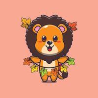 mignonne Lion avec l'automne feuille décoration. vecteur