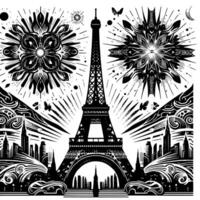 noir et blanc illustration de le Eiffel la tour tourisme dans Paris vecteur