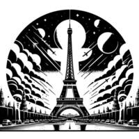 noir et blanc illustration de le Eiffel la tour tourisme dans Paris vecteur