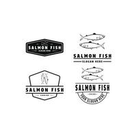 Saumon poisson logo conception concept ancien rétro étiquette timbre vecteur
