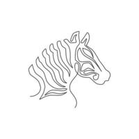 un dessin au trait continu de la tête de zèbre pour l'identité du logo du parc national de zoo safari. cheval typique d'afrique avec concept de rayures pour mascotte de l'entreprise. illustration de conception de dessin à une seule ligne à la mode vecteur