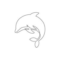 dessin au trait continu unique d'un dauphin mignon et amical pour l'identité du logo de l'aquarium de la vie sous-marine. concept animal de mammifère marin sauvage pour mascotte de cirque. une ligne dessiner illustration de conception de vecteur graphique
