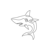 un seul dessin au trait du souverain de la mer, requin pour l'identité du logo de l'entreprise. concept de poisson de mer dangereux pour la mascotte de l'organisation de la paix de la nature océanique. ligne continue dessiner illustration vectorielle de conception vecteur