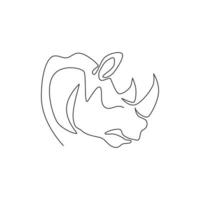 un seul dessin d'une tête de rhinocéros forte pour l'identité du logo du parc national de conservation. concept de mascotte d'animal rhinocéros africain pour le zoo national safari. illustration de conception de dessin en ligne continue vecteur