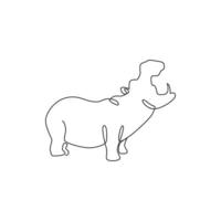 un dessin au trait continu de gros hippopotame mignon pour l'identité du logo de l'entreprise. énorme concept de mascotte d'hippopotame sauvage pour le zoo national de safari. illustration de conception graphique de vecteur de dessin à une seule ligne