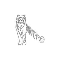 un dessin au trait continu du tigre africain pour l'identité du logo de l'entreprise. concept de mascotte animale de mammifère félin fort pour le zoo national de safari. illustration graphique de vecteur de conception de dessin de ligne unique à la mode