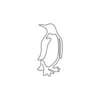 un dessin au trait continu de pingouin drôle pour l'identité du logo de l'entreprise de jouets pour enfants. concept de mascotte d'oiseau du pôle sud pour le parc national de conservation. Dessiner une seule ligne illustration vectorielle de conception graphique vecteur