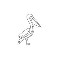 dessin au trait continu unique d'un adorable pélican pour l'identité du logo de la société d'expédition. concept de mascotte de grand oiseau pour une entreprise de livraison de fret. illustration graphique de conception de dessin vectoriel à une ligne à la mode