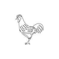 un seul dessin d'animal coq pour l'identité du logo de l'entreprise. concept de mascotte d'oiseau de coq pour l'icône de l'agriculture. ligne continue à la mode dessiner illustration de conception graphique vectorielle vecteur