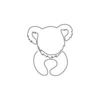 dessin au trait continu unique de la tête de koala drôle pour l'identité du logo du magasin de jouets pour enfants. petit ours du concept de mascotte d'australie pour l'icône du parc national. Une ligne dessiner illustration graphique vectorielle de conception vecteur