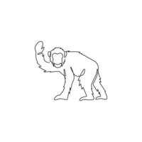 dessin au trait continu unique d'un mignon chimpanzé sauteur pour l'identité du logo du zoo national. concept de mascotte animal primate adorable pour l'icône de spectacle de cirque. Une ligne graphique dessiner illustration vectorielle de conception
