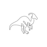 dessin au trait continu unique de parasaurolophus agile pour l'identité du logo. concept de mascotte animale préhistorique pour l'icône du parc d'attractions à thème des dinosaures. une ligne dessiner illustration vectorielle de conception graphique vecteur