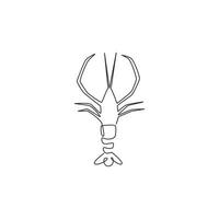 un seul dessin de crevettes fraîches pour l'identité du logo de l'entreprise de fruits de mer. concept de mascotte de grosse crevette pour l'icône de culture agricole. ligne continue dessiner conception graphique d'illustration vectorielle vecteur