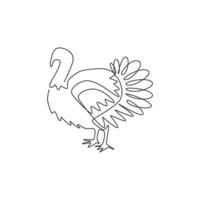 un seul dessin au trait de grosse dinde pour l'identité du logo de la volaille. concept de mascotte d'oiseau de volaille pour l'icône de l'agriculture. ligne continue moderne dessiner illustration graphique vectorielle de conception vecteur