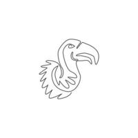 un seul dessin au trait d'un grand vautour pour l'identité du logo du zoo. concept de mascotte d'oiseau de proie charognard pour l'icône du parc national de conservation. ligne continue moderne dessiner illustration vectorielle de conception vecteur