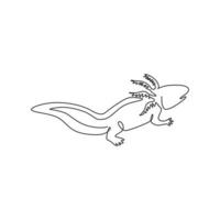 un seul dessin d'un adorable axolotl pour l'identité du logo de l'entreprise. concept de mascotte de salamandre néoténique pour l'icône de créature aquatique. ligne continue moderne dessiner illustration vectorielle graphique